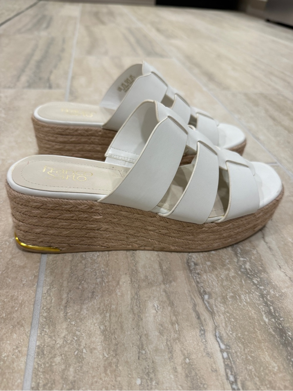 Franco Sarto White Espadrille Rope Wedge Slide Sandals